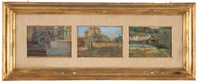 Trittico 'Scorci di Parma', olio su tavoletta