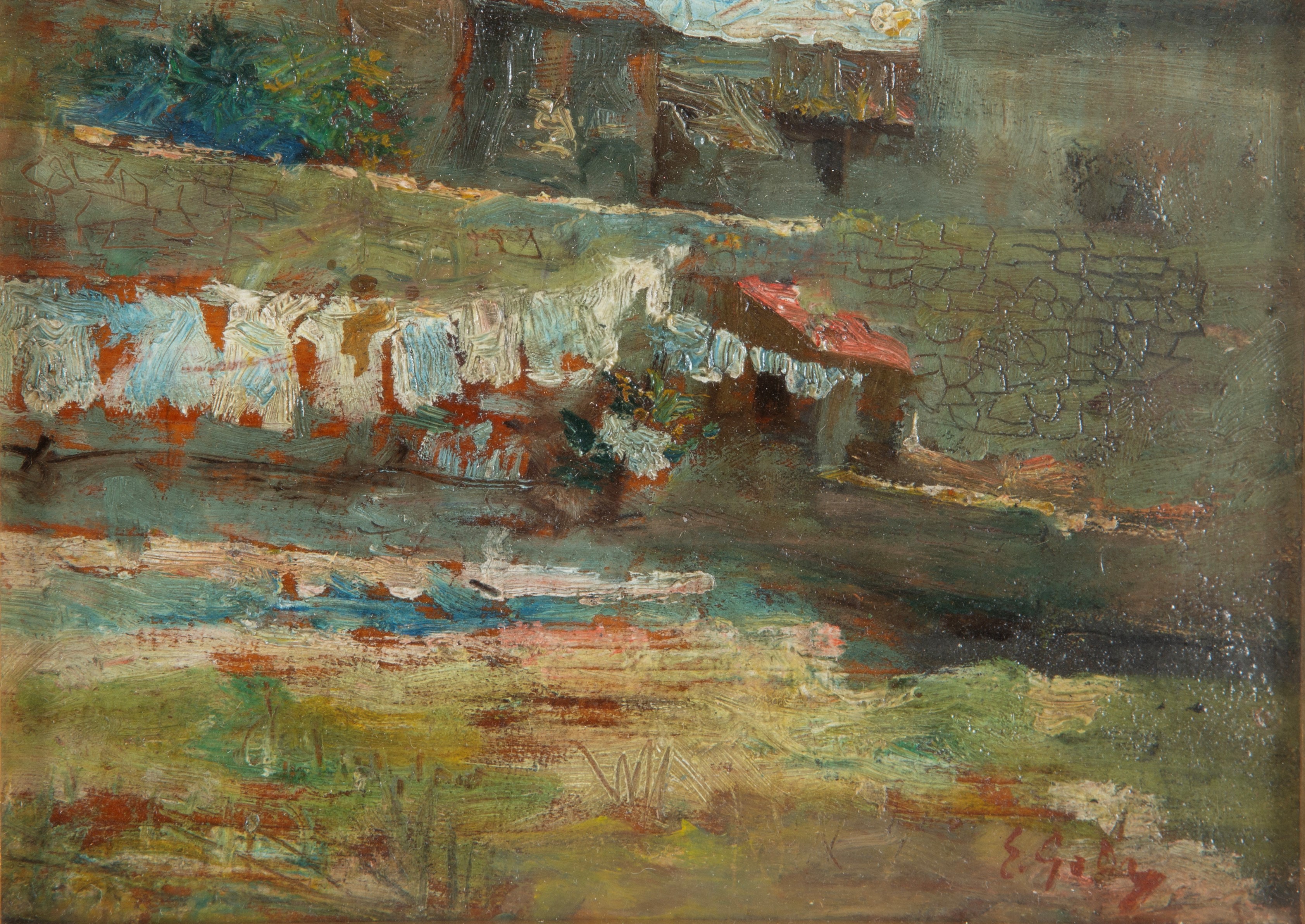 Emilio Gola - Trittico 'Scorci di Parma', olio su tavoletta