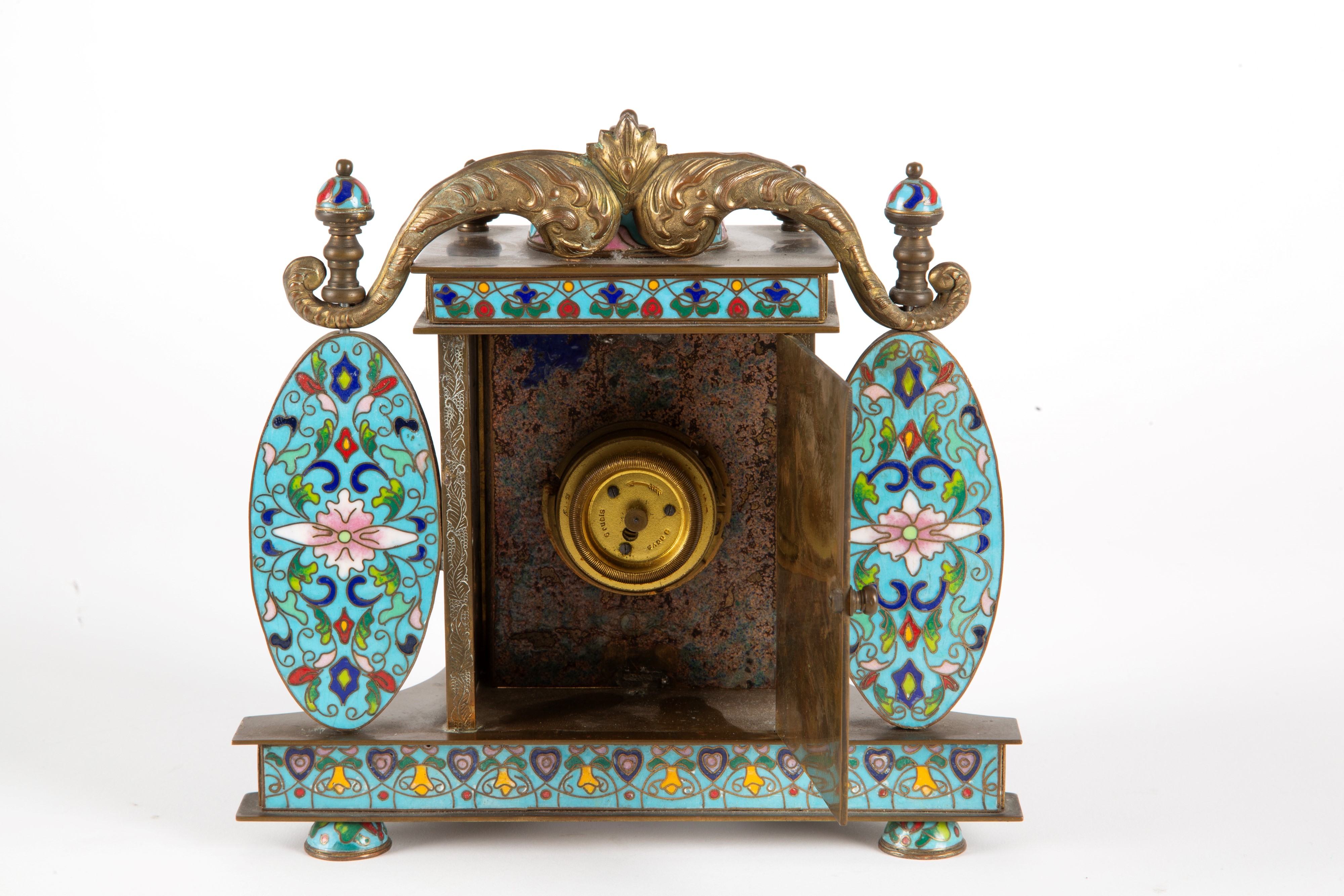 Orologio da tavolo cloisonnè, XX secolo, quadrante in smalto bianco