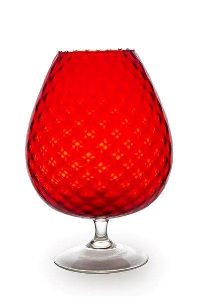 Vaso in vetro rosso con piede trasparente, XX secolo