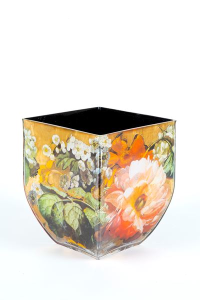 Gabriella B., Vaso in vetro decorato con Fiori su fondo oro