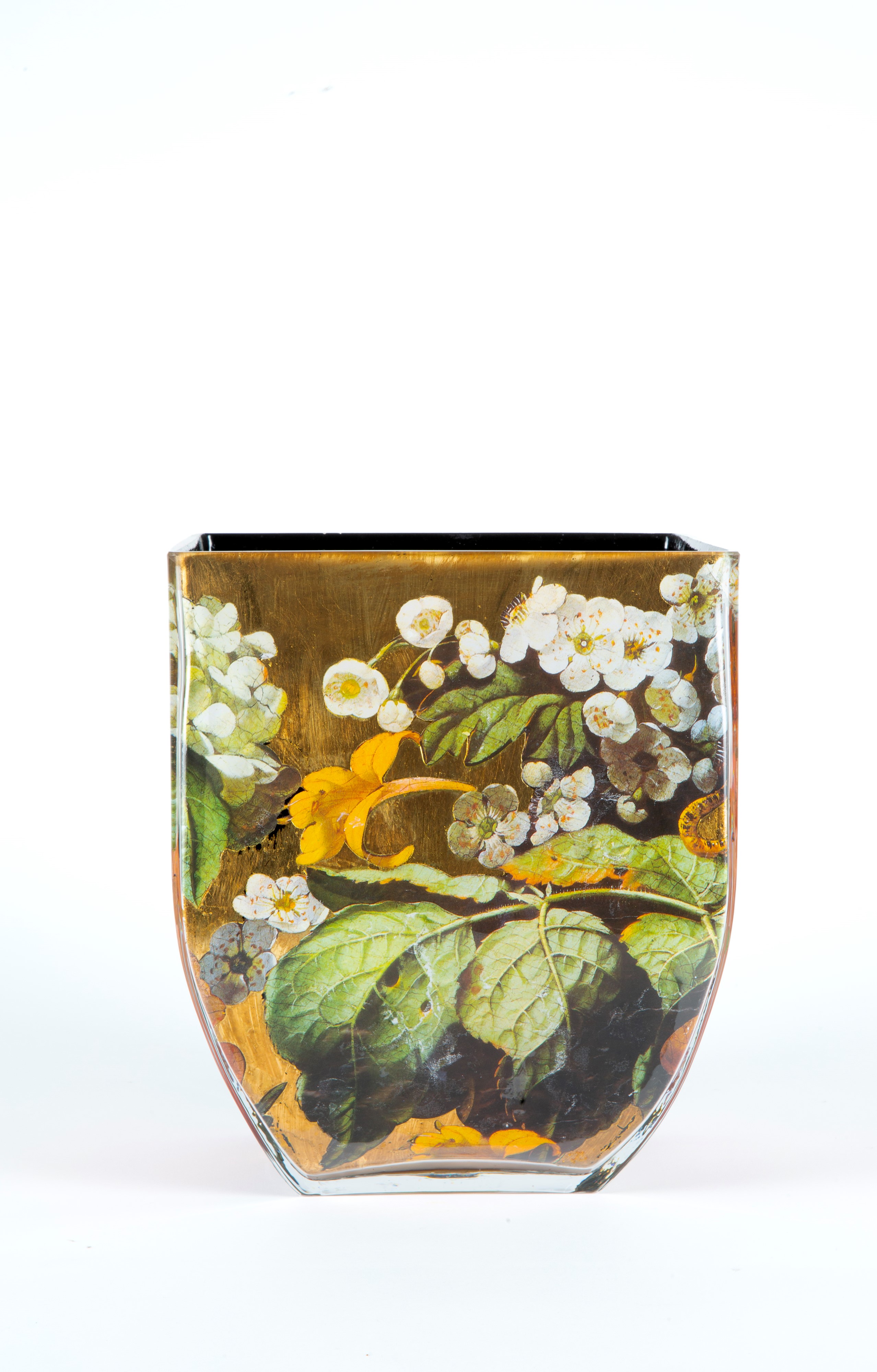 Gabriella B., Vaso in vetro decorato con Fiori su fondo oro