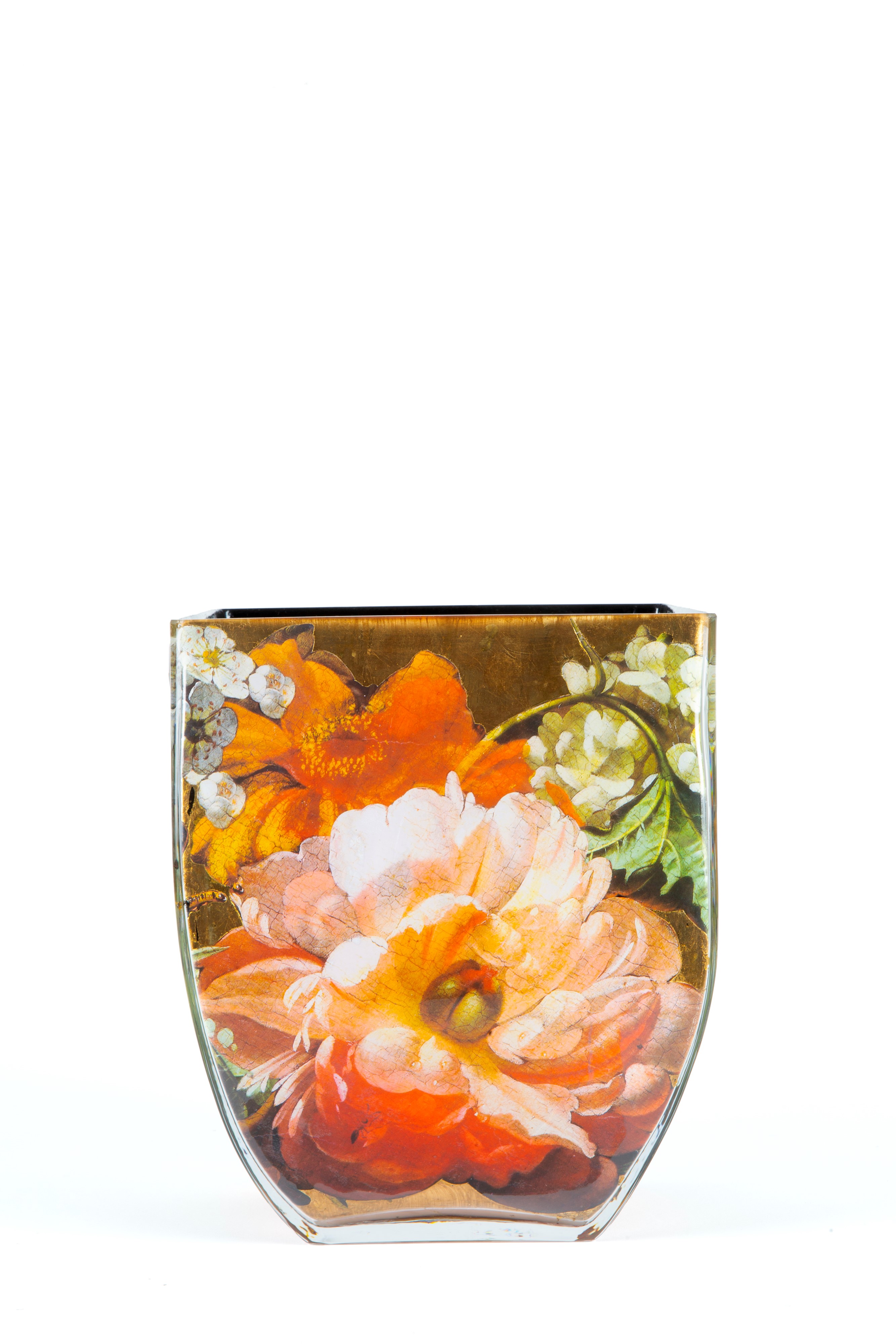 Gabriella B., Vaso in vetro decorato con Fiori su fondo oro