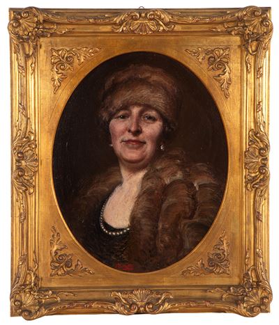 Dipinto "ritratto di Donna con Pelliccia e Cappello"