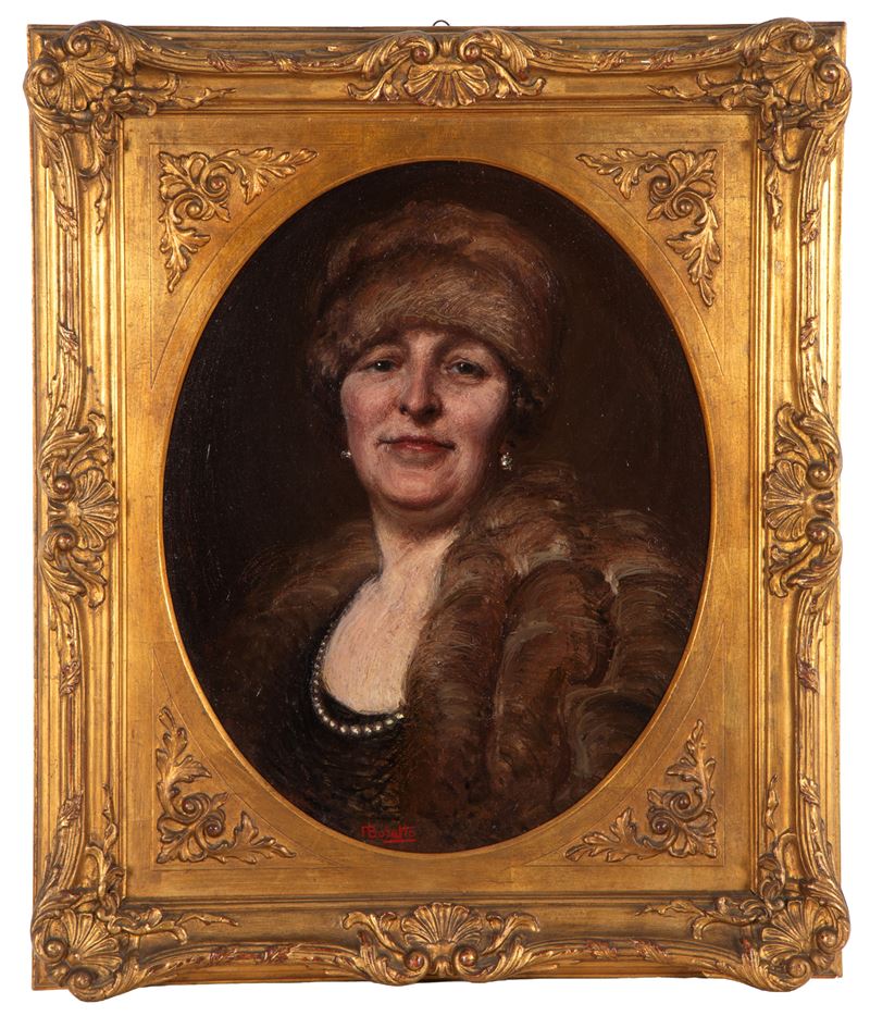 Dipinto "ritratto di Donna con Pelliccia e Cappello"
