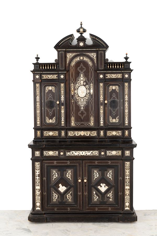 FERDINANDO POGLIANI - Two-body sideboard inlaid with ivory