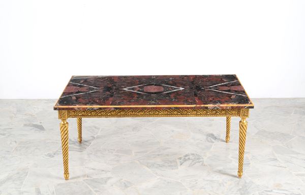 Coffee table with red Breccia marble top