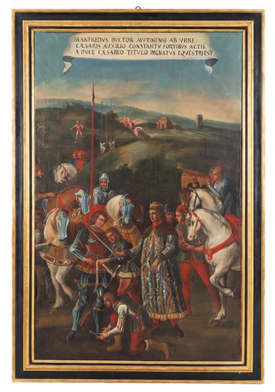 Scuola Italiana di fine XVI - inizi XVII secolo, Manfredo Pio Consacrato Cavaliere, olio su tela
