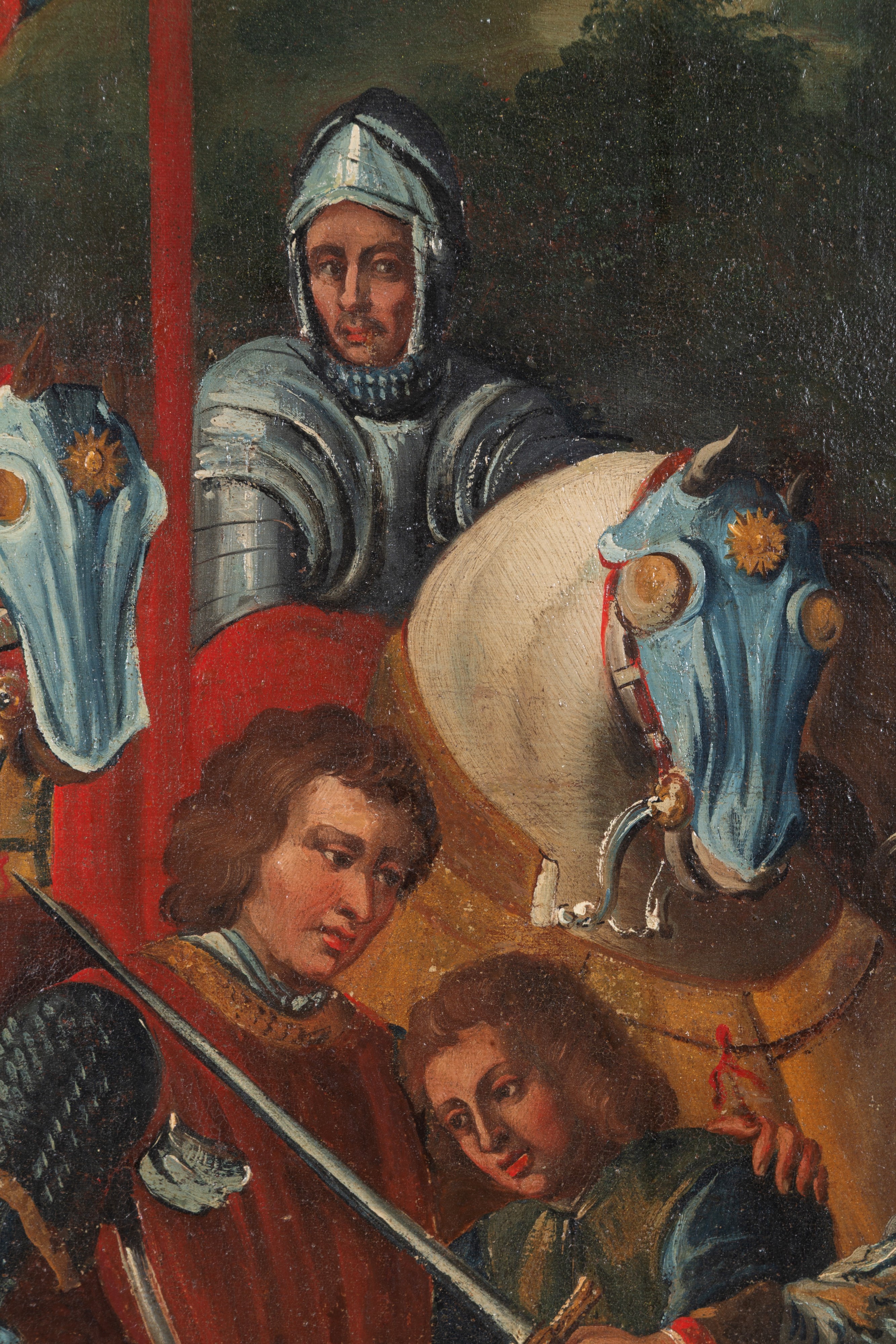 Scuola italiana di fine XVI secolo, Manfredo Pio consacrato cavaliere, olio su tela