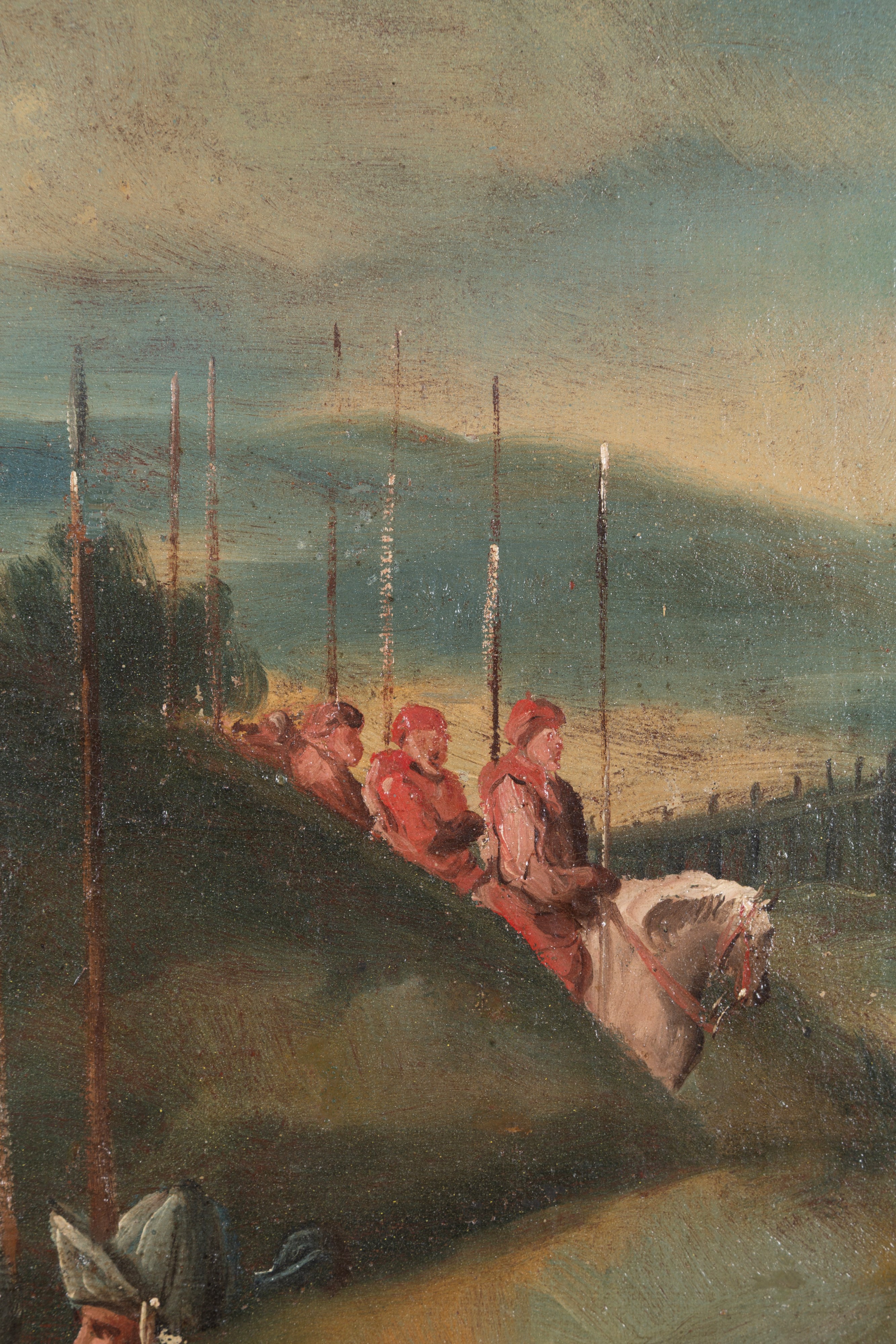 Scuola italiana di fine XVI secolo, Manfredo Pio consacrato cavaliere, olio su tela