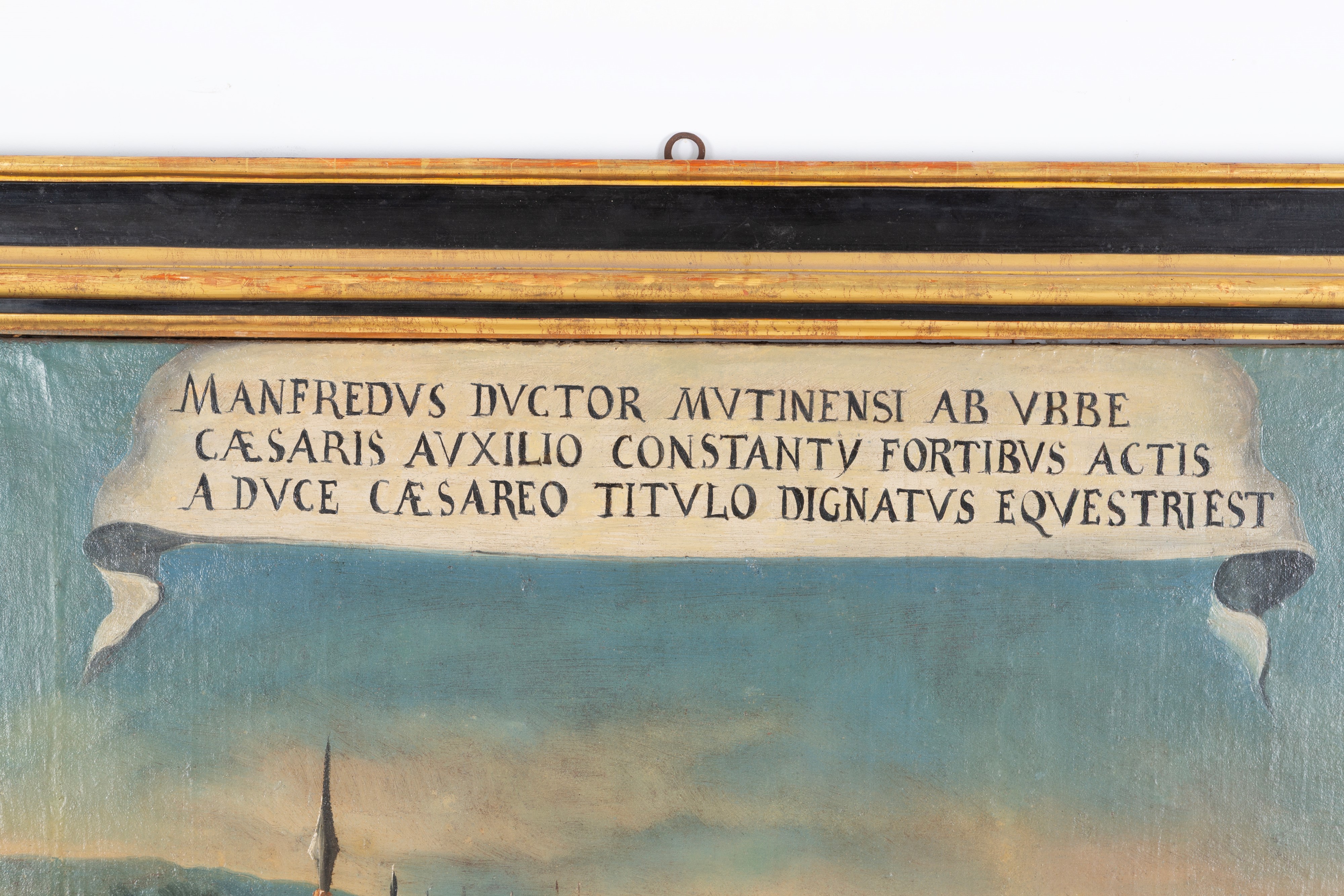 Scuola italiana di fine XVI secolo, Manfredo Pio consacrato cavaliere, olio su tela