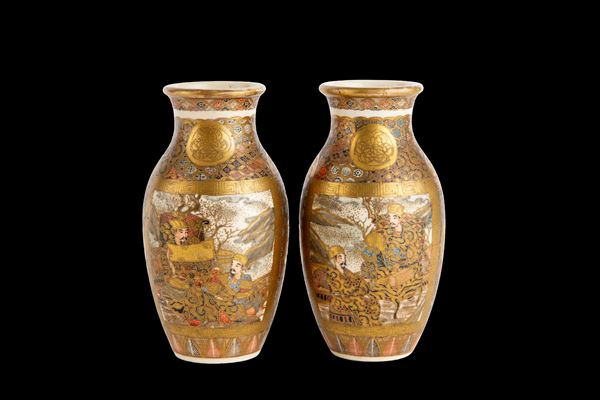 Pair of Satsuma porcelain vases