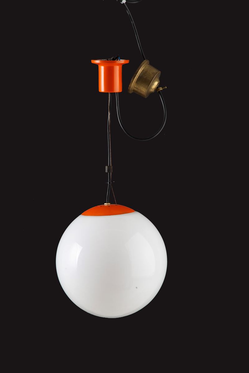 Goffredo Reggiani - Lampadario a sospensione in vetro e metallo verniciato