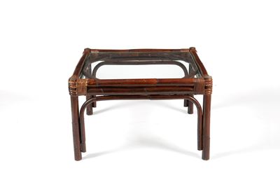Tavolino in bambù e rattan con piano in vetro, Anni '60-'70