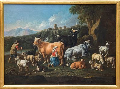 Scena pastorale con armenti, olio su tela