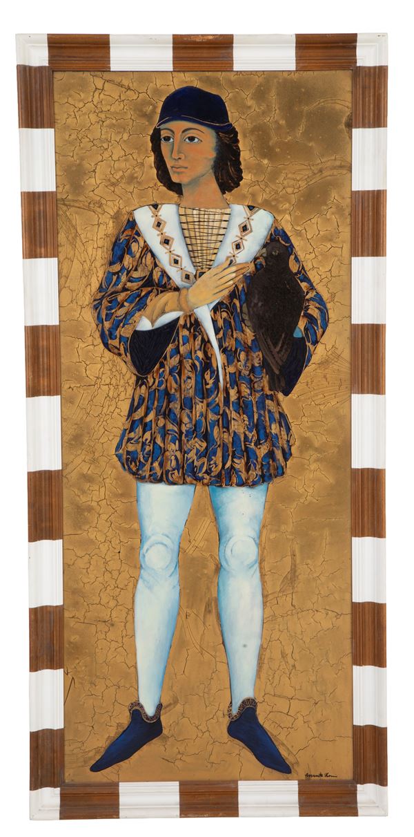 "BOY WITH BIRD OF PREY" panel