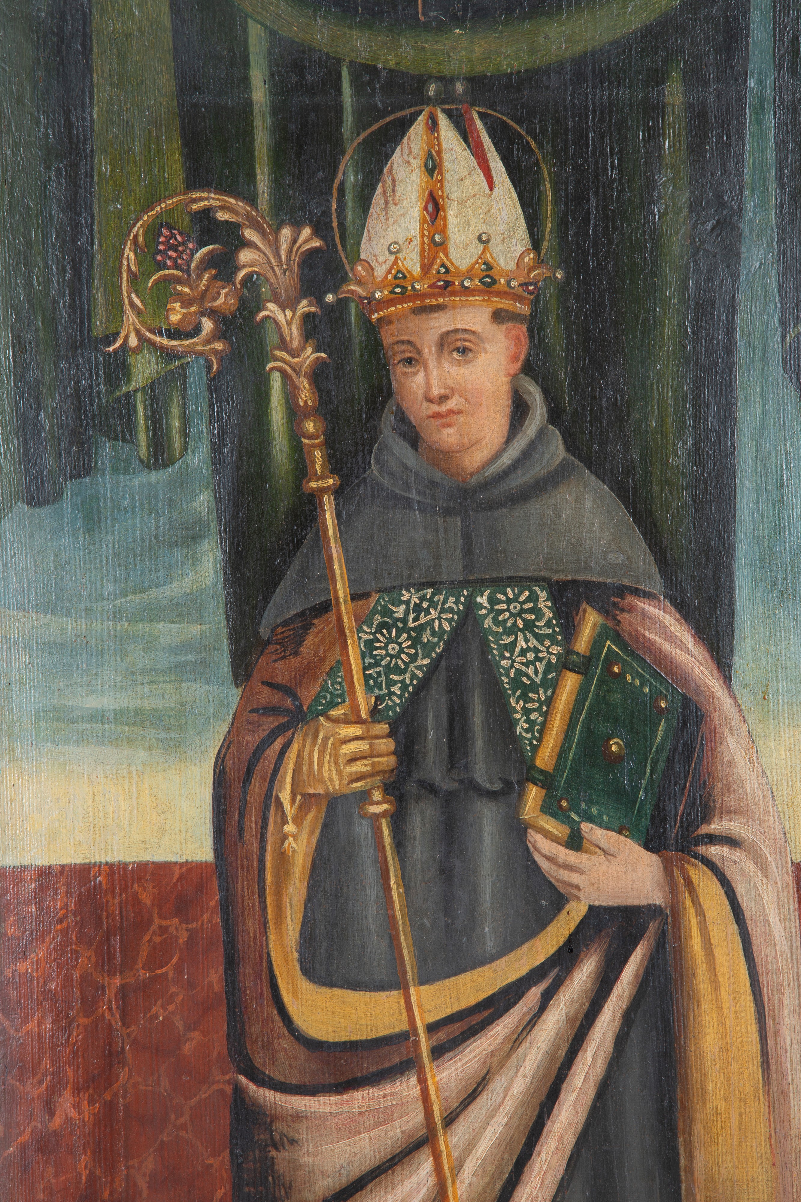 Dipinto raffigurante "Santo Vescovo", olio su tavola, XVII secolo