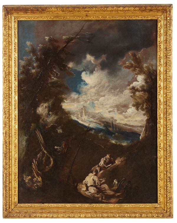 ALESSANDRO MAGNASCO - Dipinto "VEDUTA MONTANA CON FRATI"