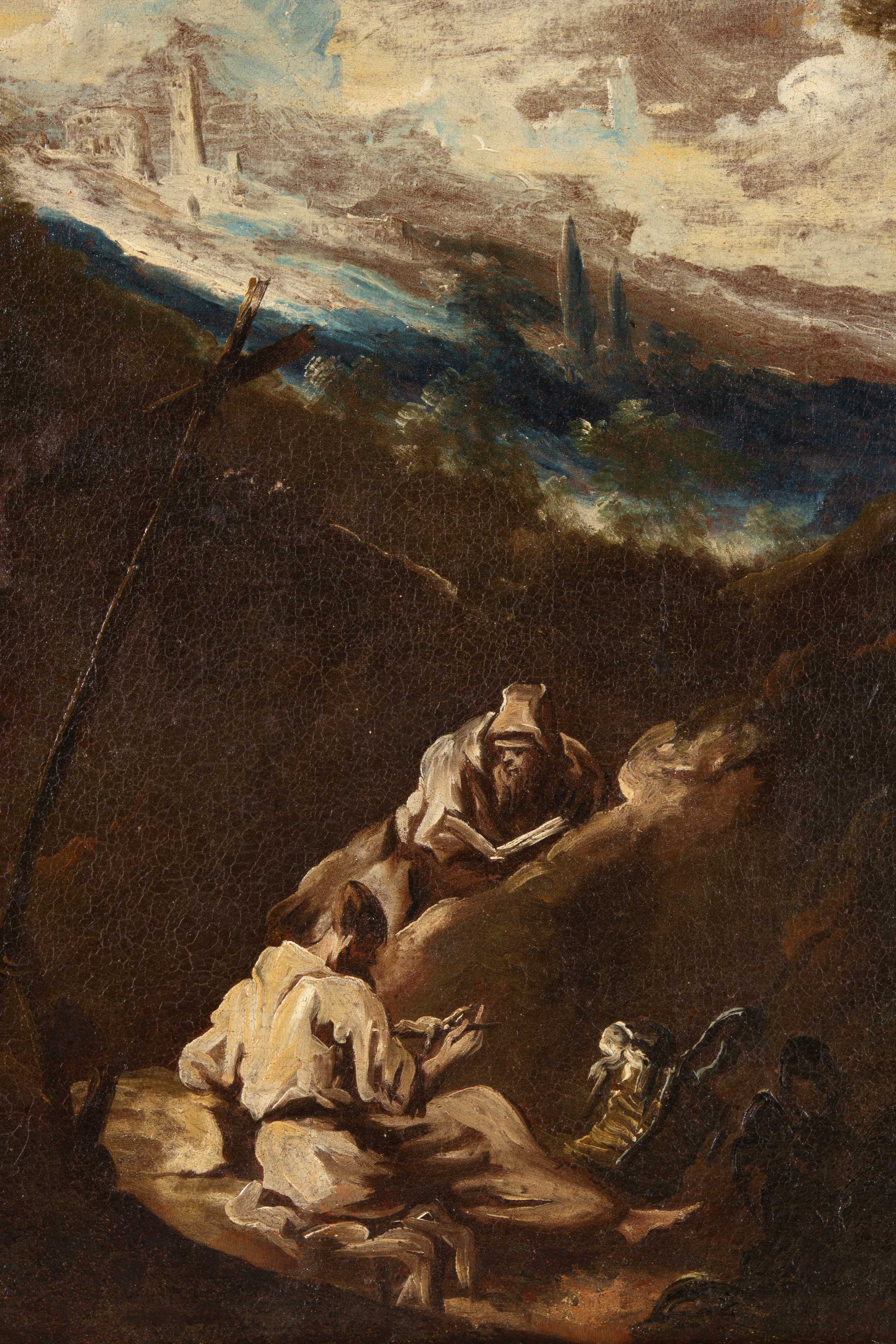 Alessandro Magnasco - Veduta montana con frati, olio su tela