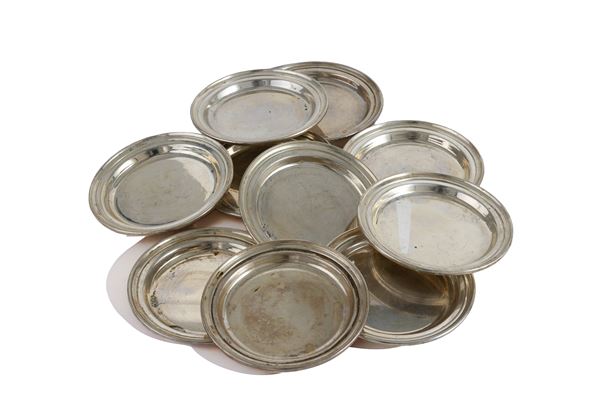 Dieci sottobicchieri in argento 800