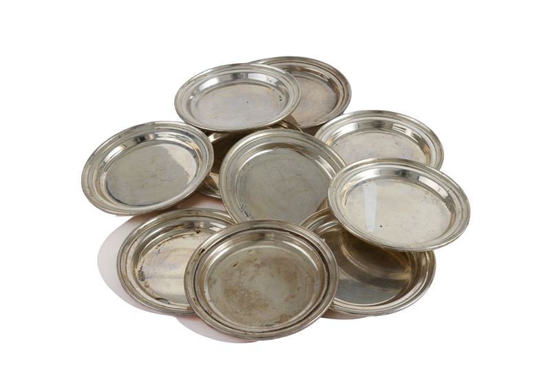 Set di Dieci Sottobicchieri in Argento 800, XX secolo