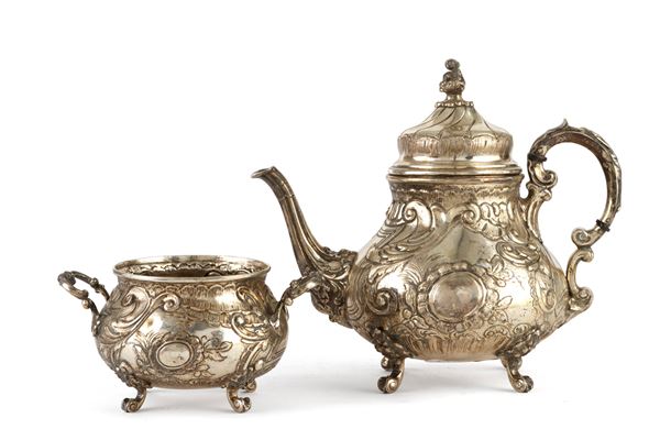 800 silver teapot and sugar bowl