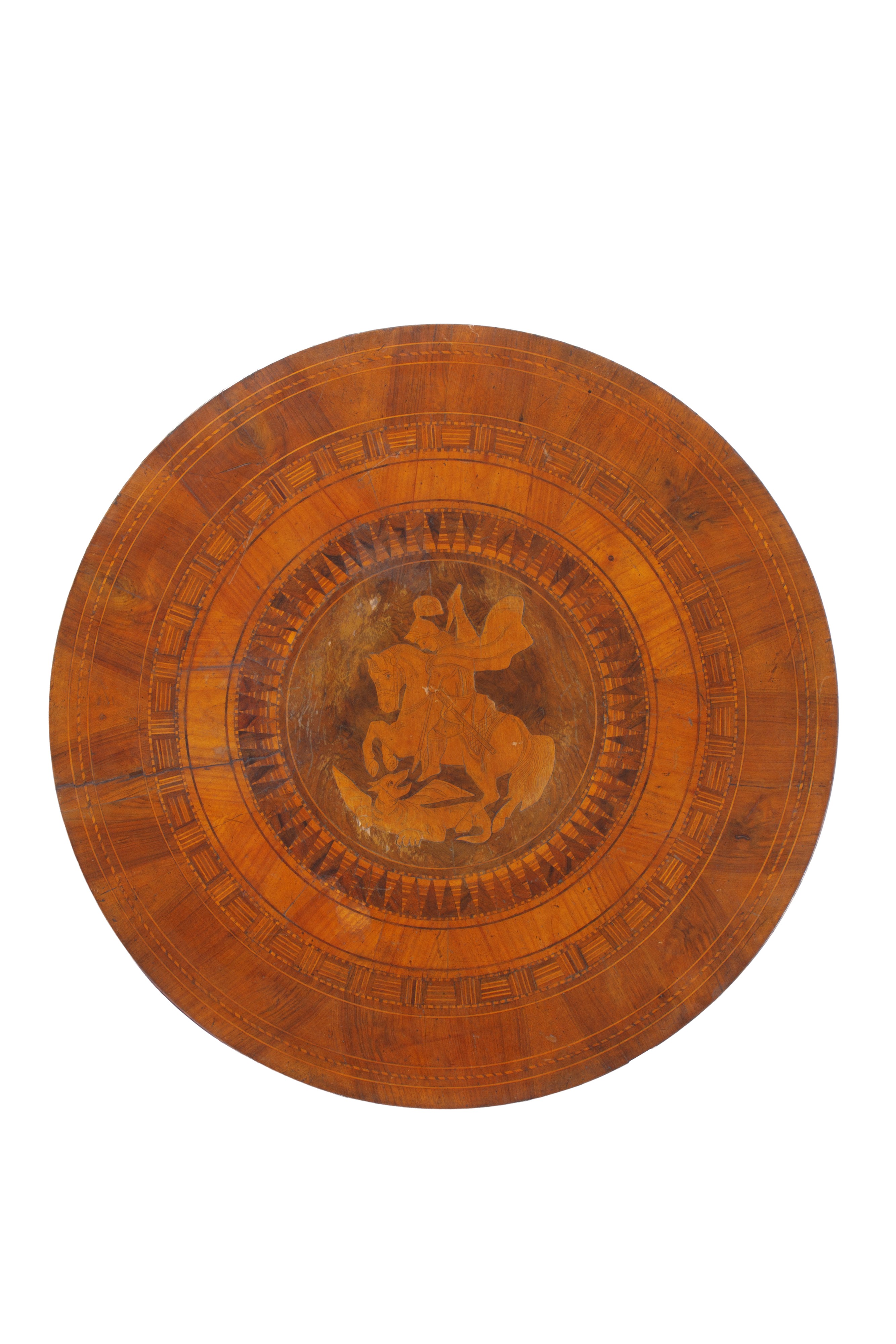 Tavolino intarsiato con San Giorgio, legno, Italia meridionale, XIX secolo