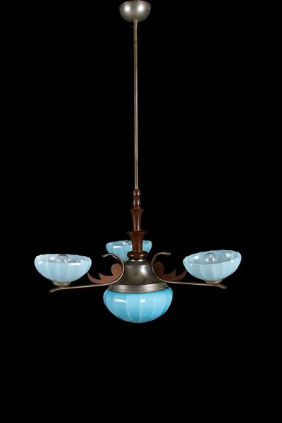 Lampadario in Vetro Lattimo Azzurro