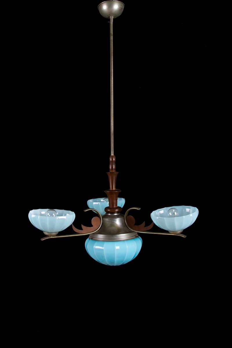 Lampadario in Vetro Lattimo Azzurro