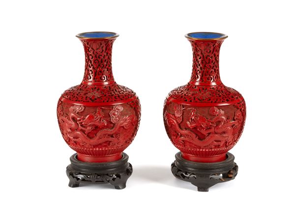 Two red lacquer jars