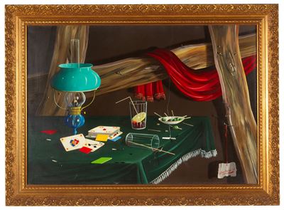 Natura morta trompe l'oeil, olio su tela