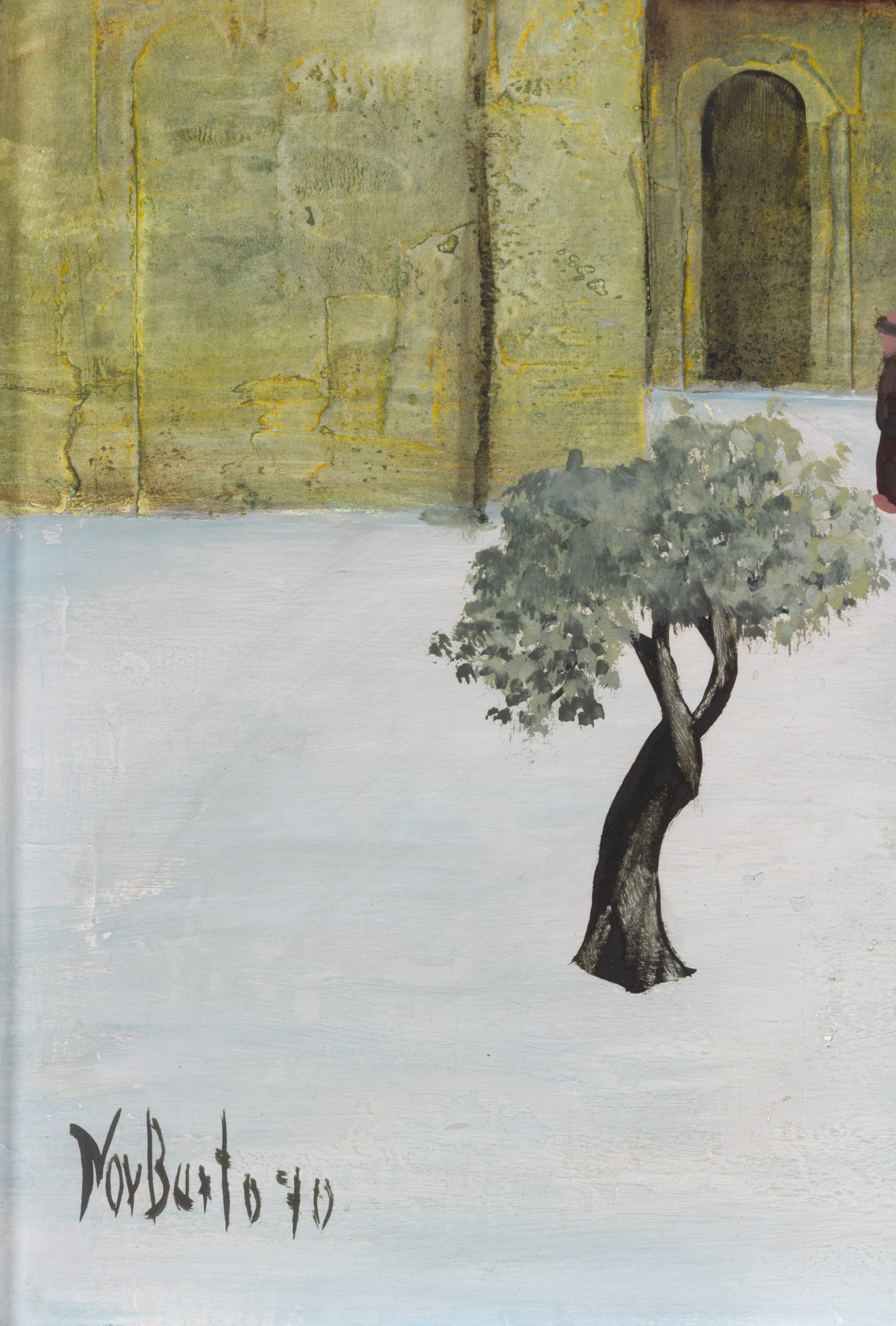 Norberto Proietti - Paesaggio innevato con frati, tempera su tavoletta