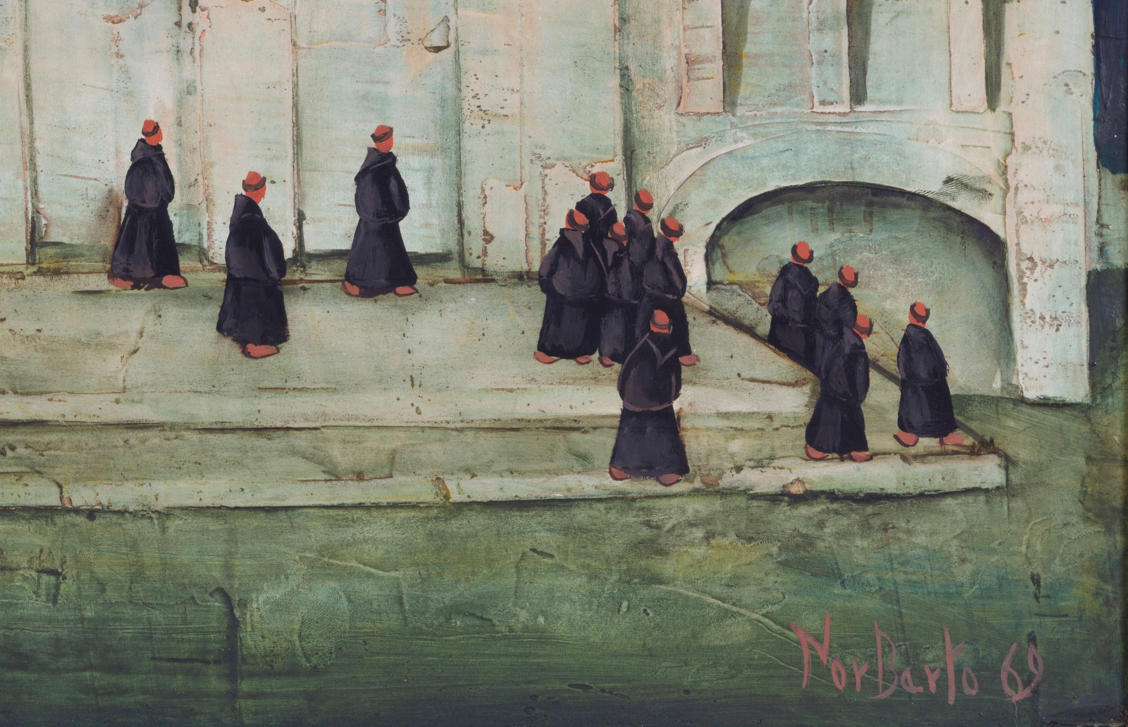 Norberto Proietti - Duomo con Frati, tecnica mista su tavola