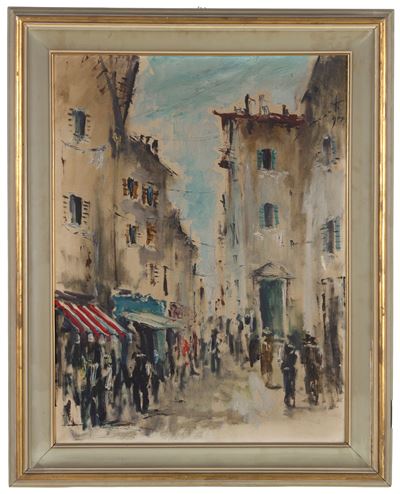 Scorcio cittadino, olio su tela
