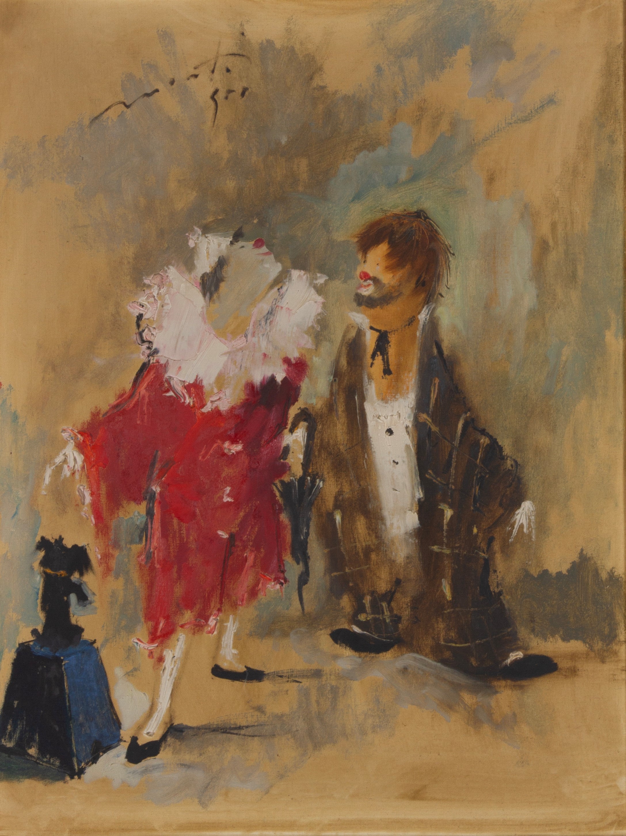 Cesarino Monti - Pagliacci, olio su tela, 80x60 cm