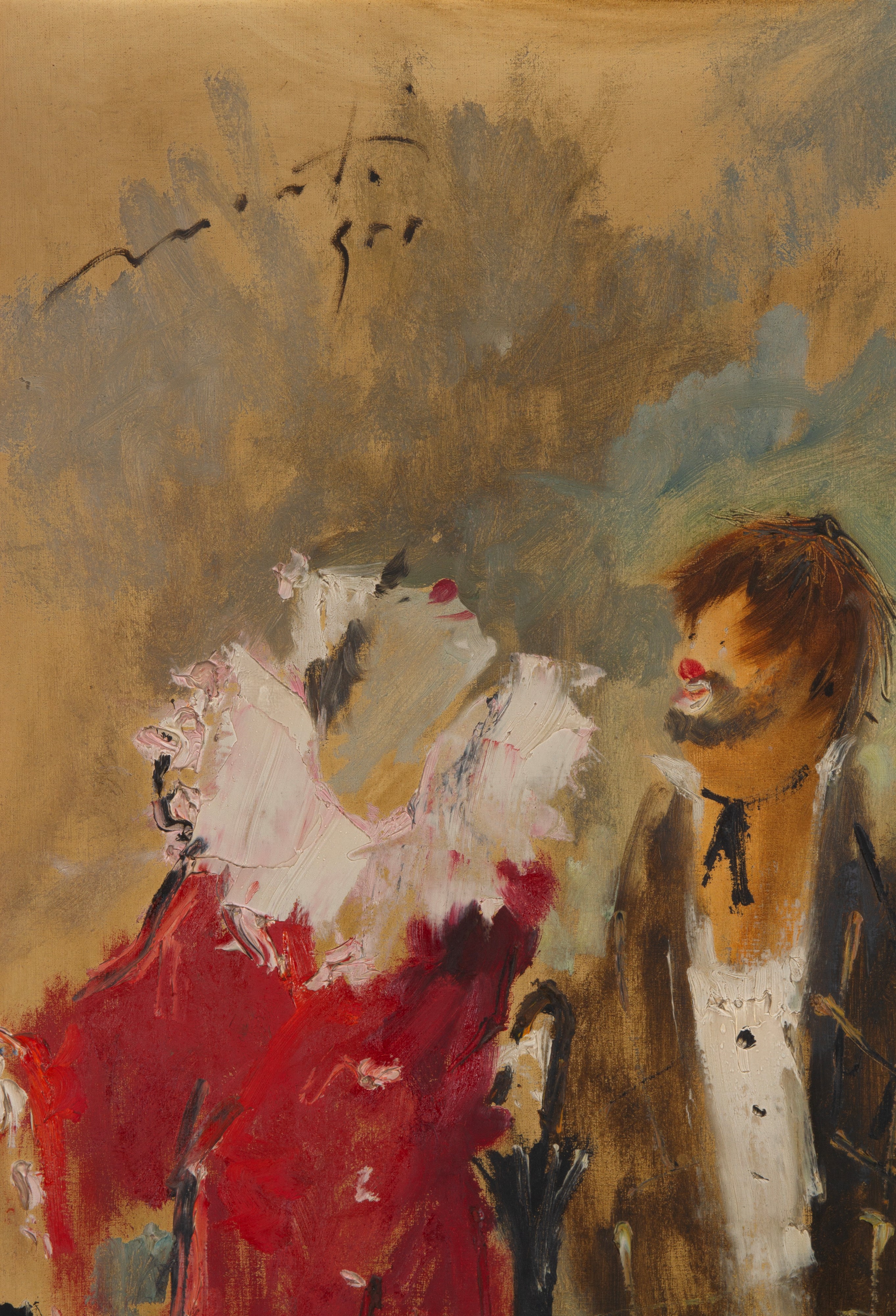 Cesarino Monti - Pagliacci, olio su tela, 80x60 cm
