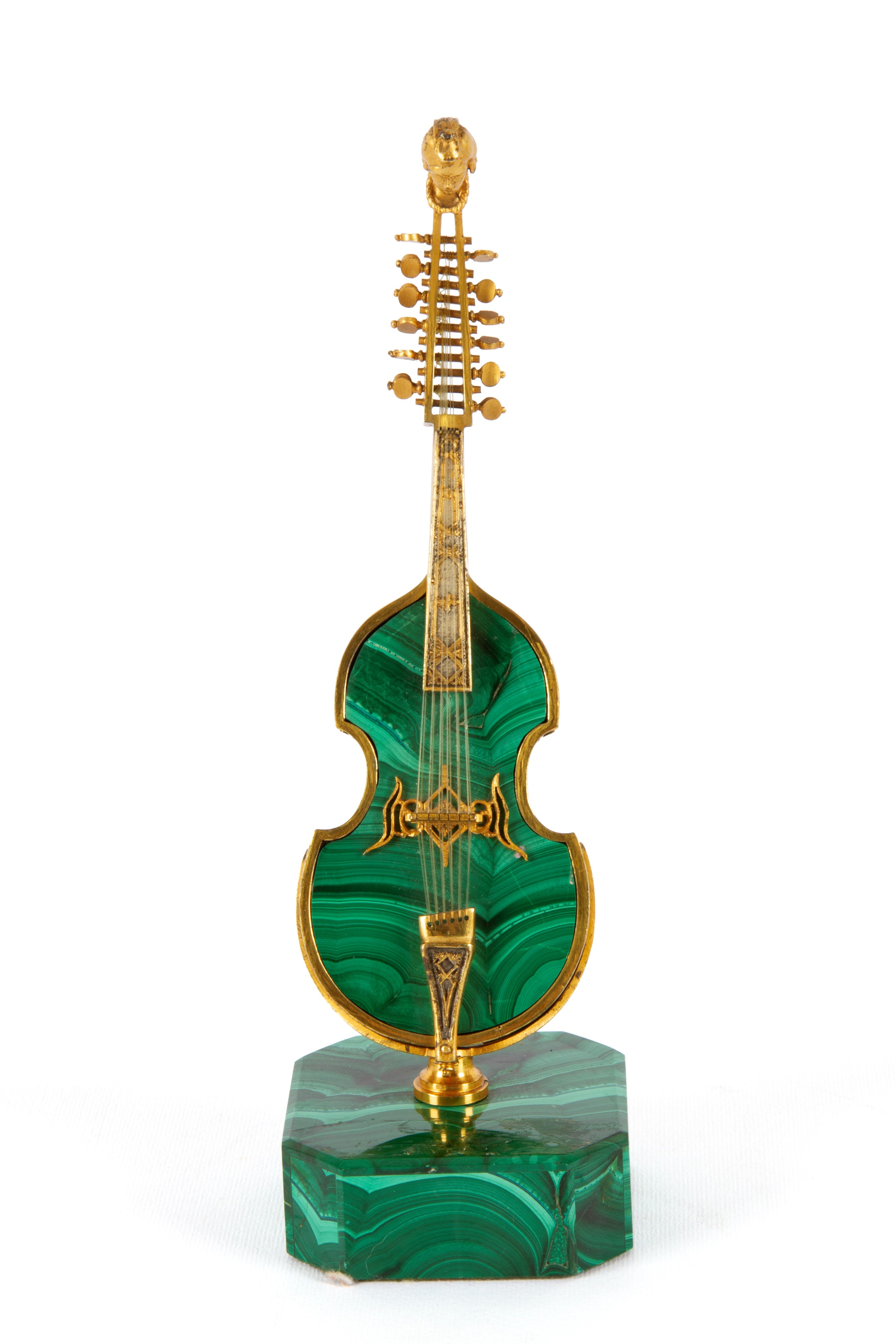 Modellino di viola da gamba in malachite e argento, XX secolo