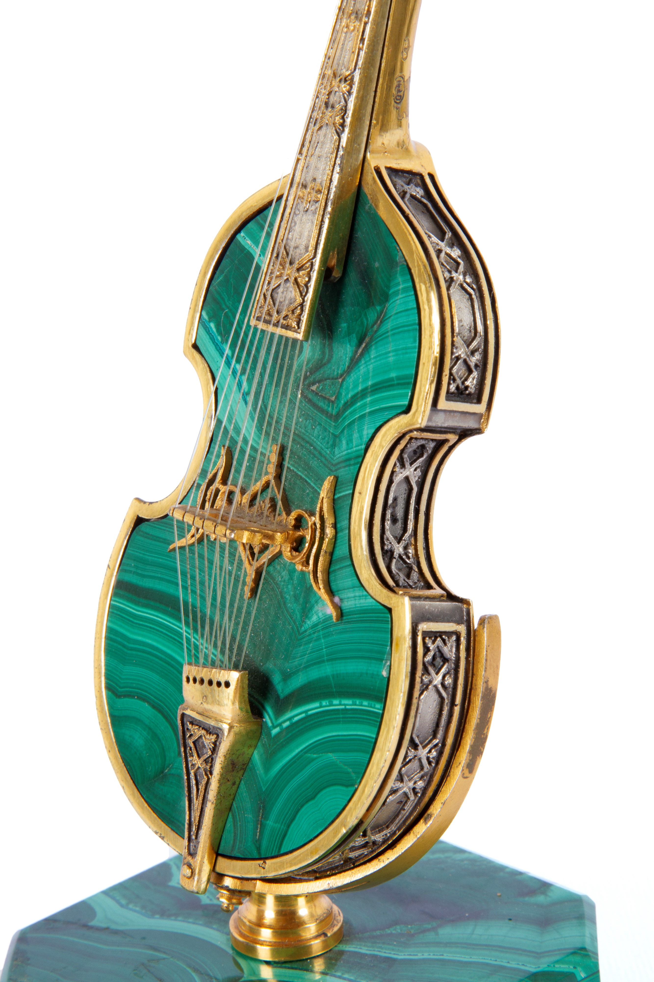 Modellino di viola da gamba in malachite e argento, XX secolo