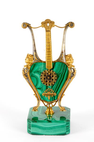 Modellino di cetra in malachite e argento, XX secolo