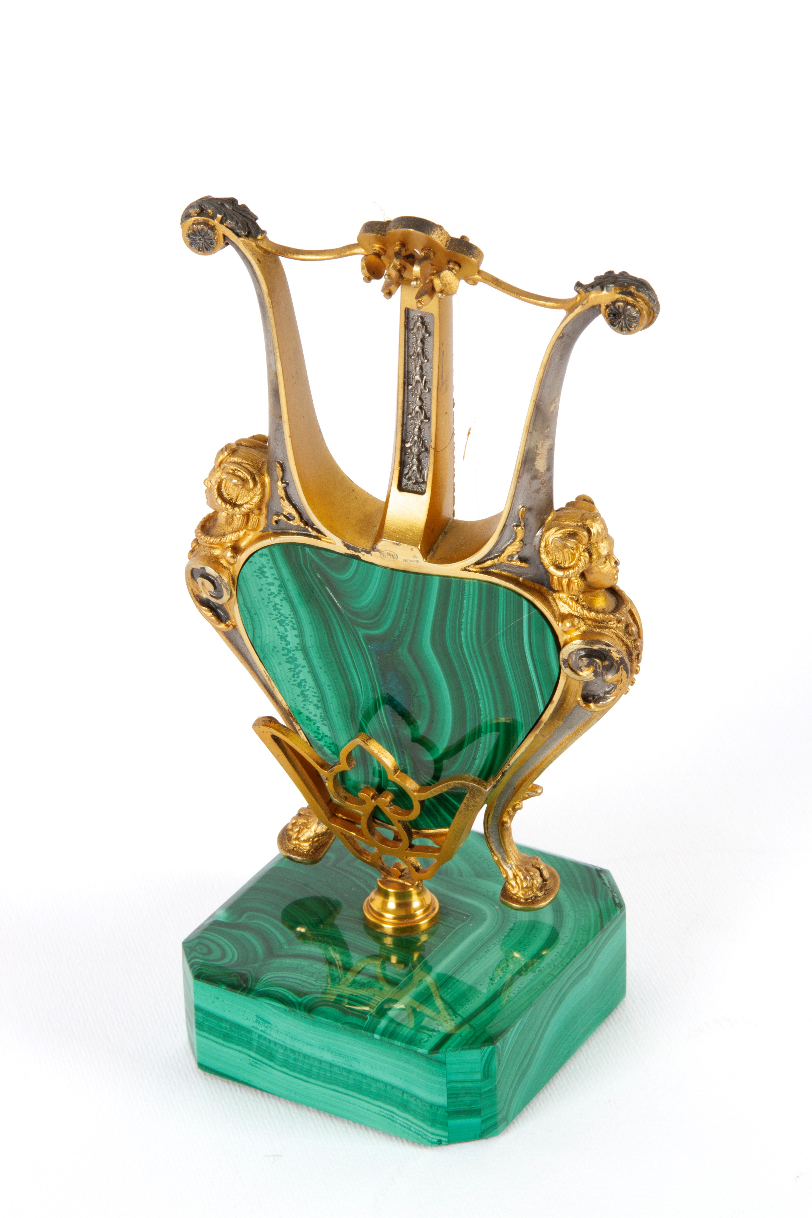 Modellino di cetra in malachite e argento, XX secolo