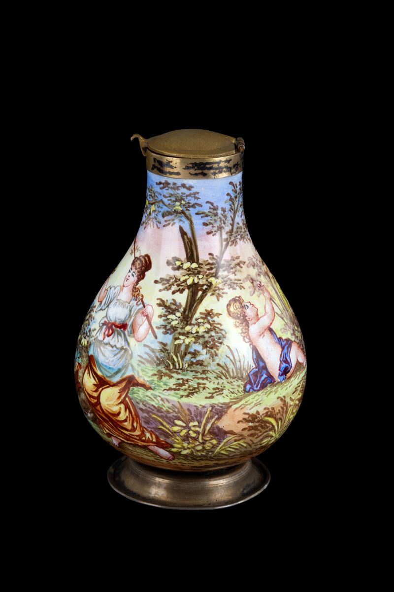 Fiasca in argento e ceramica