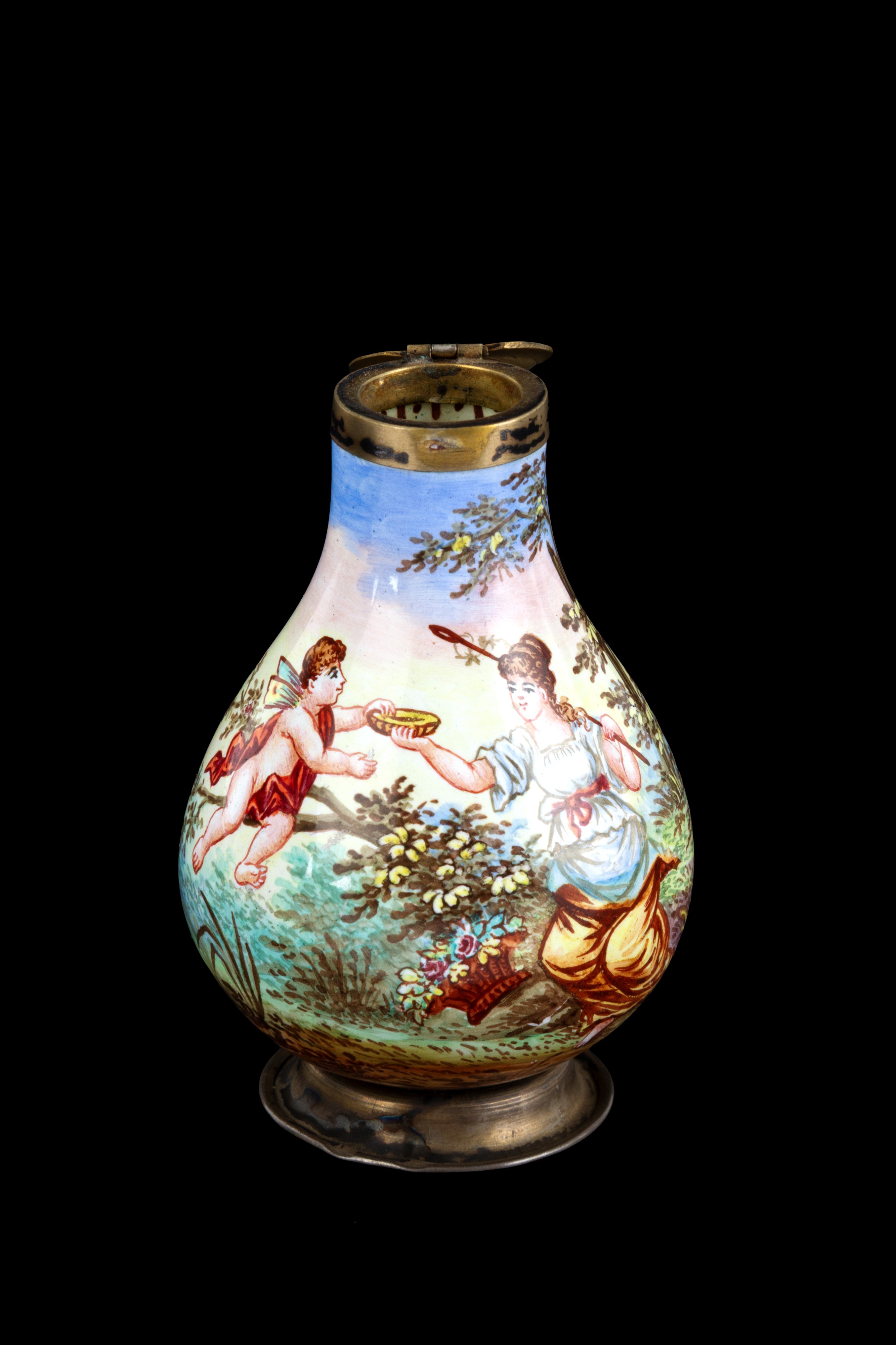 Fiasca in argento e ceramica