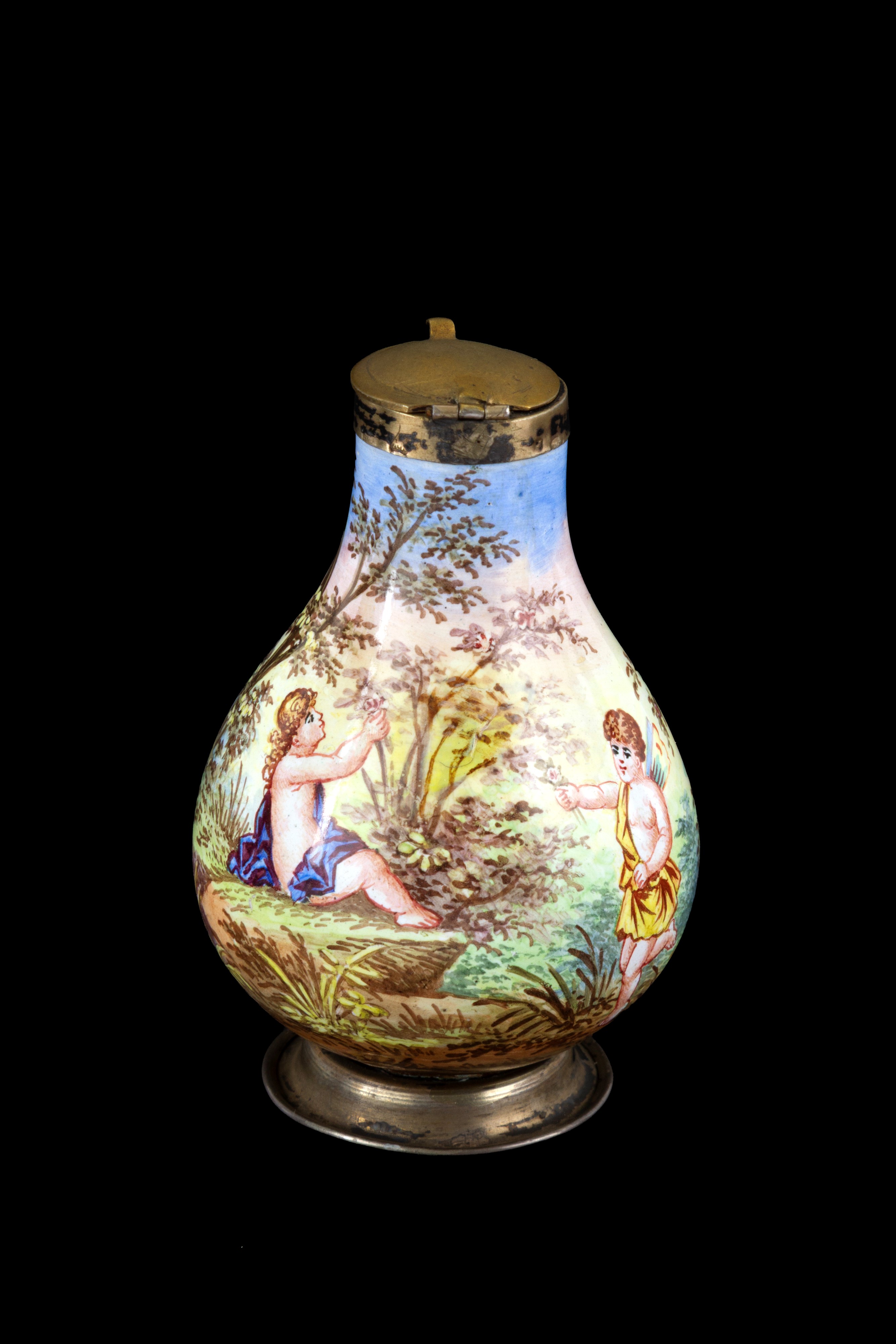 Fiasca in argento e ceramica