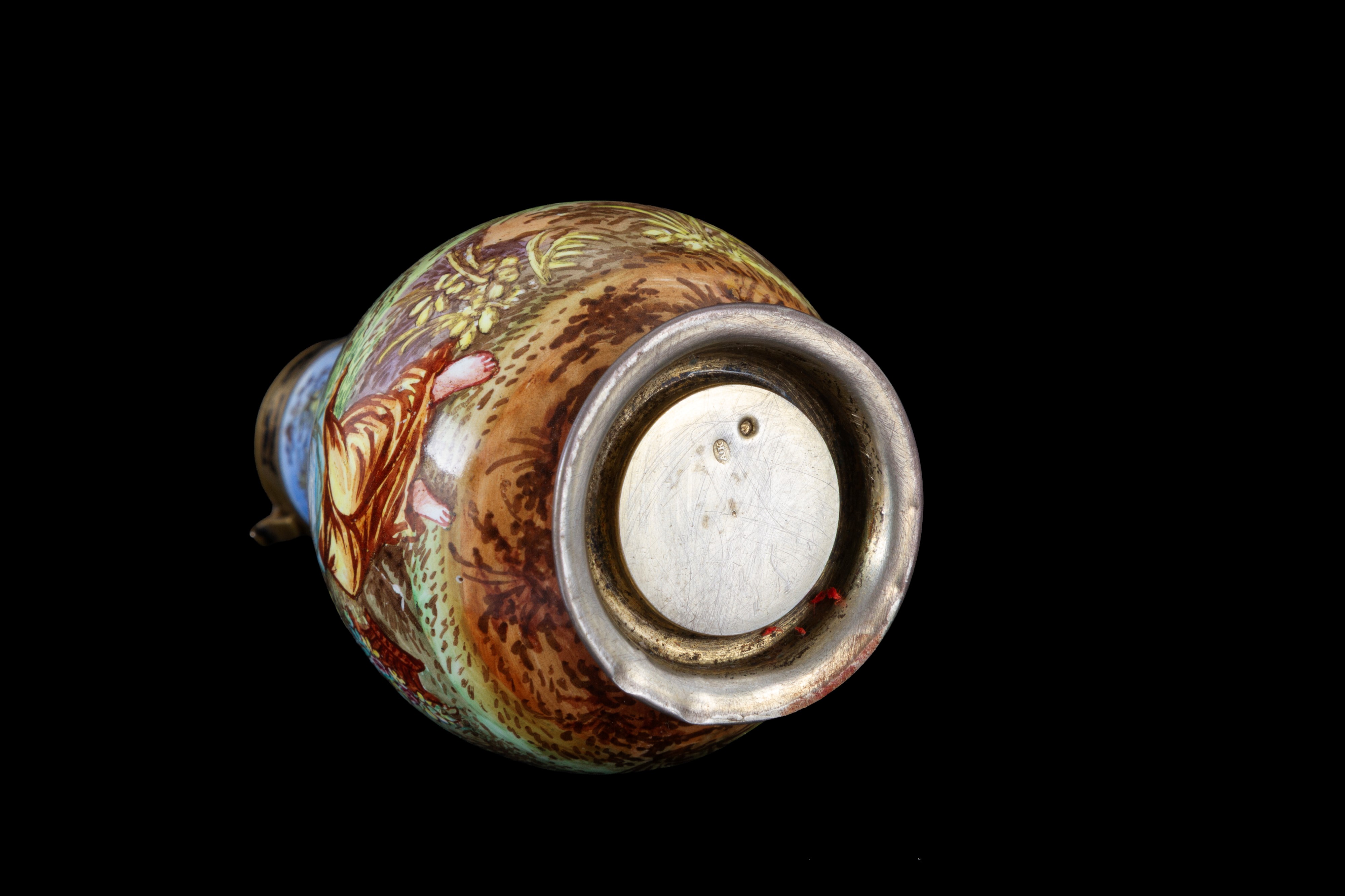 Fiasca in argento e ceramica