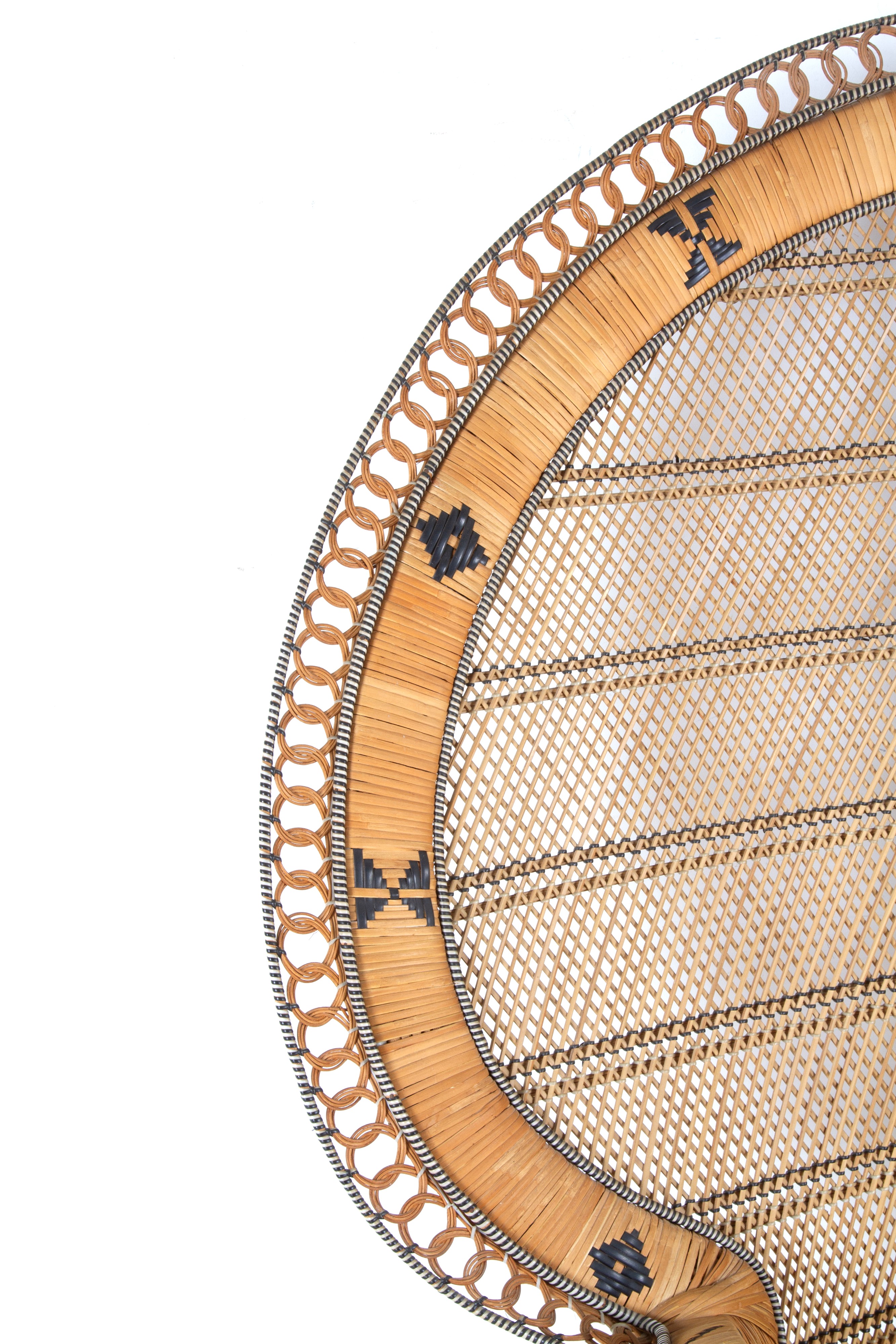 Poltrona in vimini e rattan stile Emmanuelle Pavone, anni '70