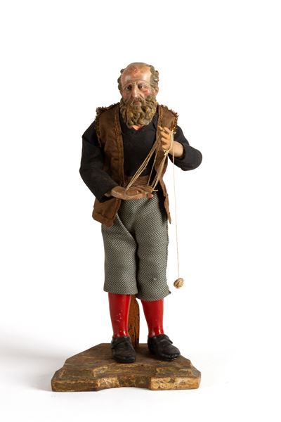 Artigiano, Statua da presepe in terracotta dipinta con base in legno