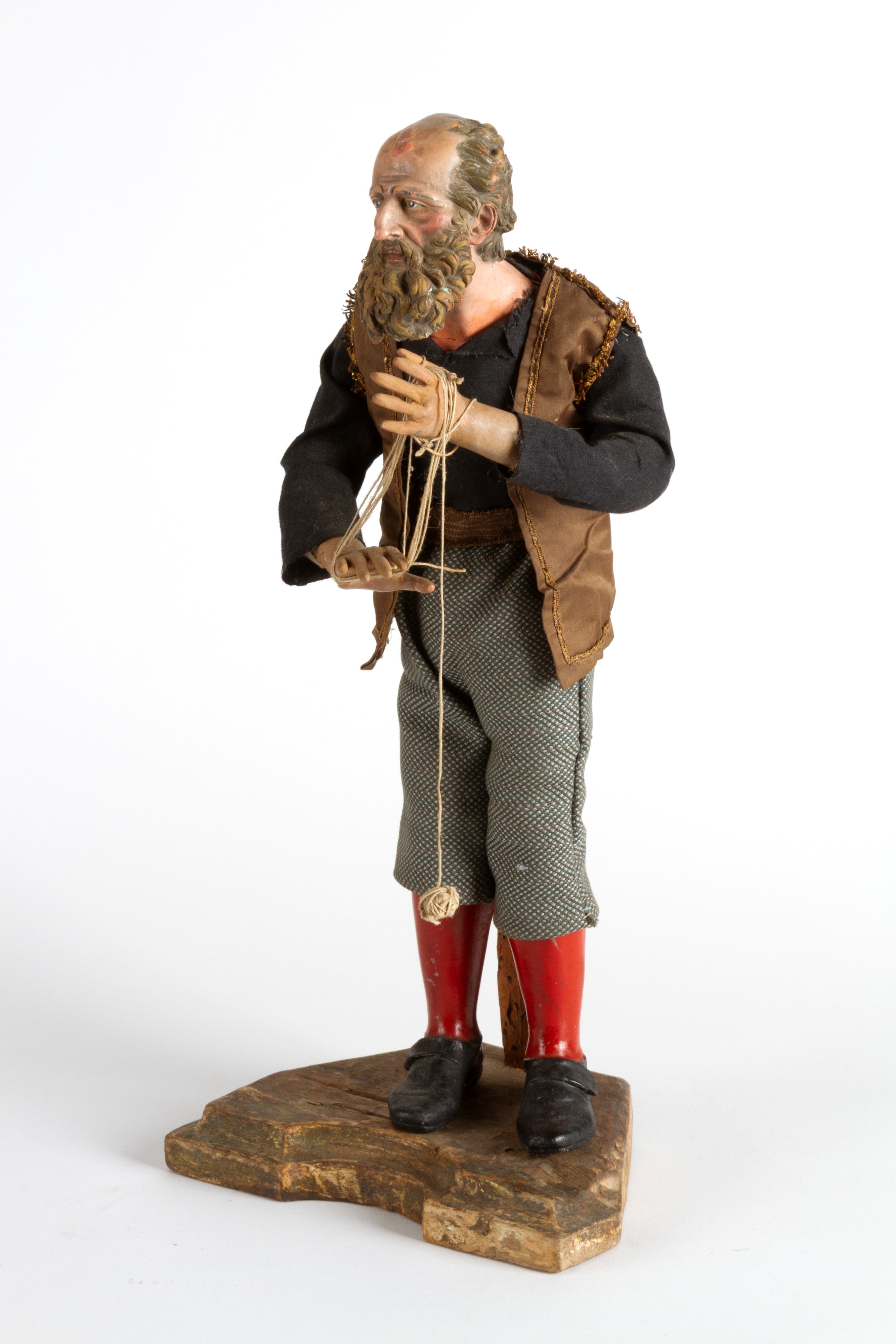 Artigiano, Statua da presepe in terracotta dipinta con base in legno
