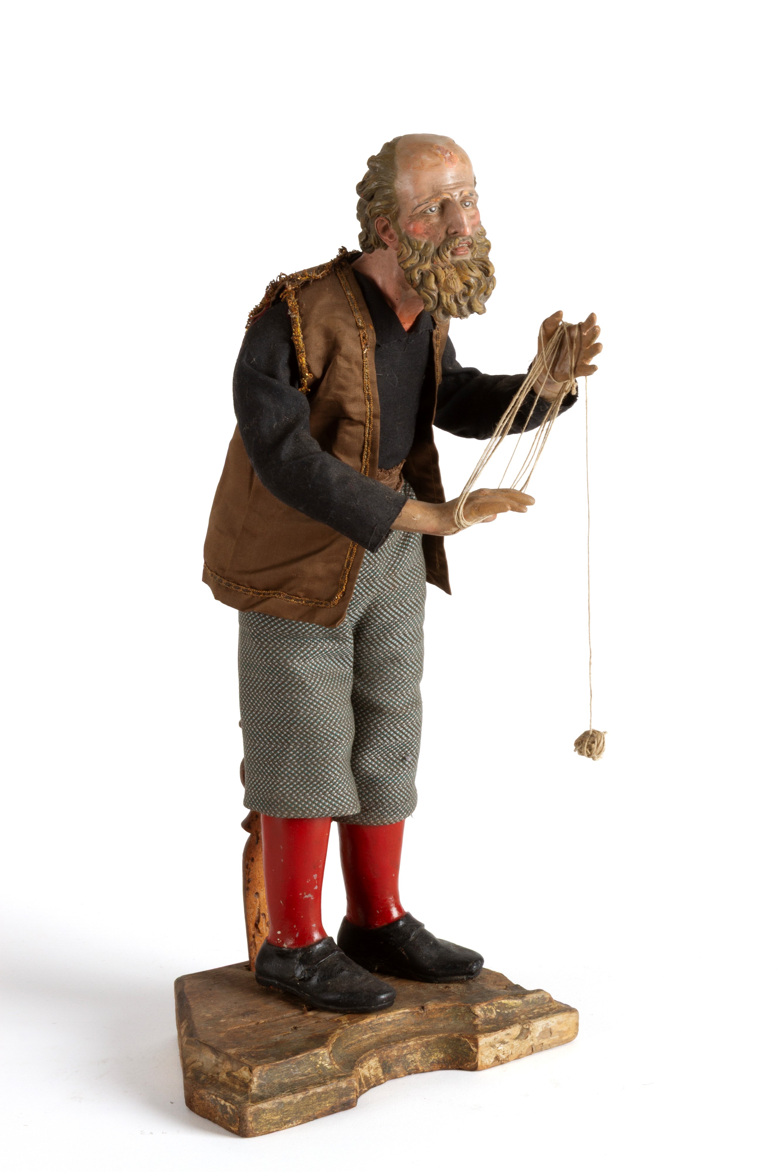 Artigiano, Statua da presepe in terracotta dipinta con base in legno