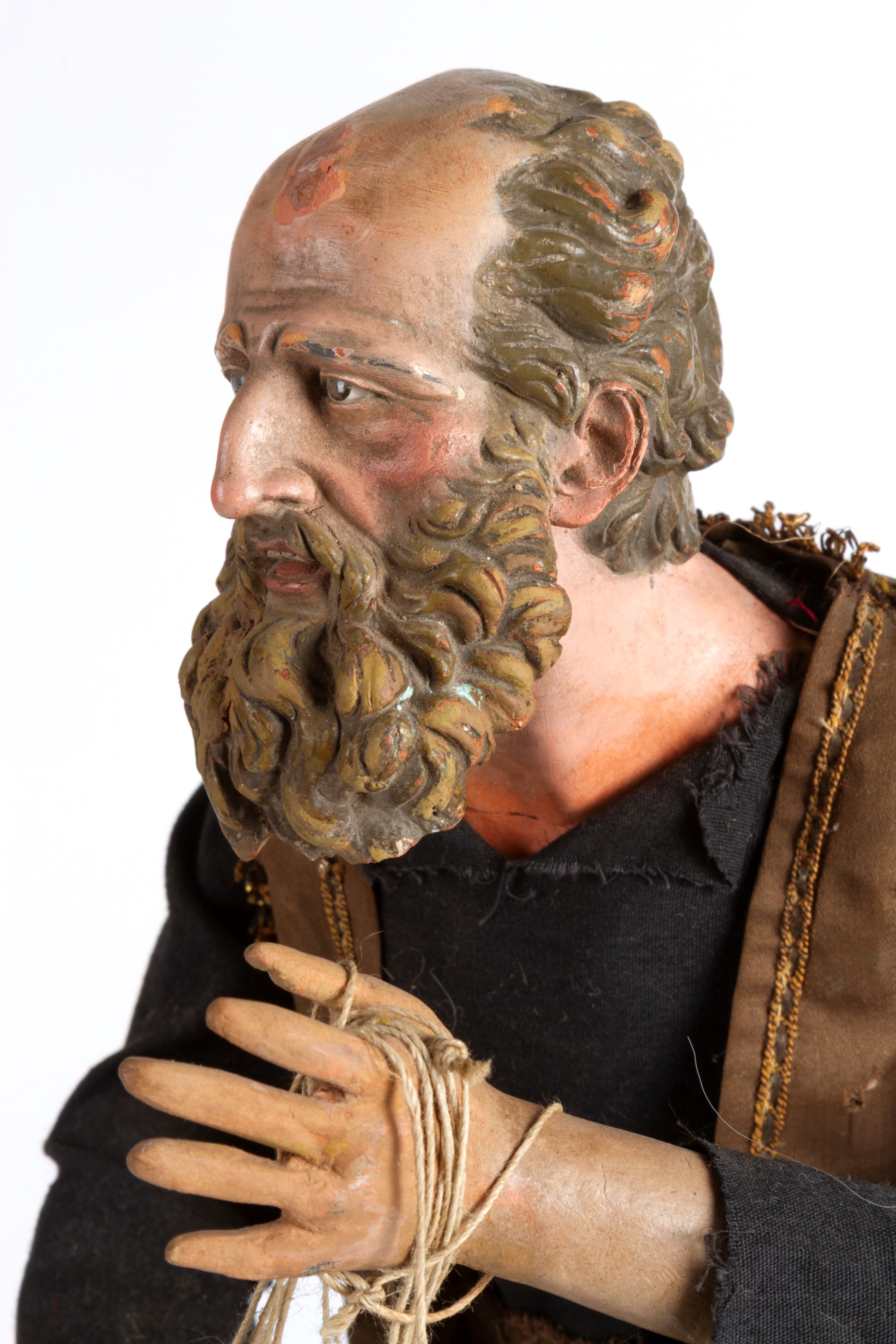Artigiano, Statua da presepe in terracotta dipinta con base in legno