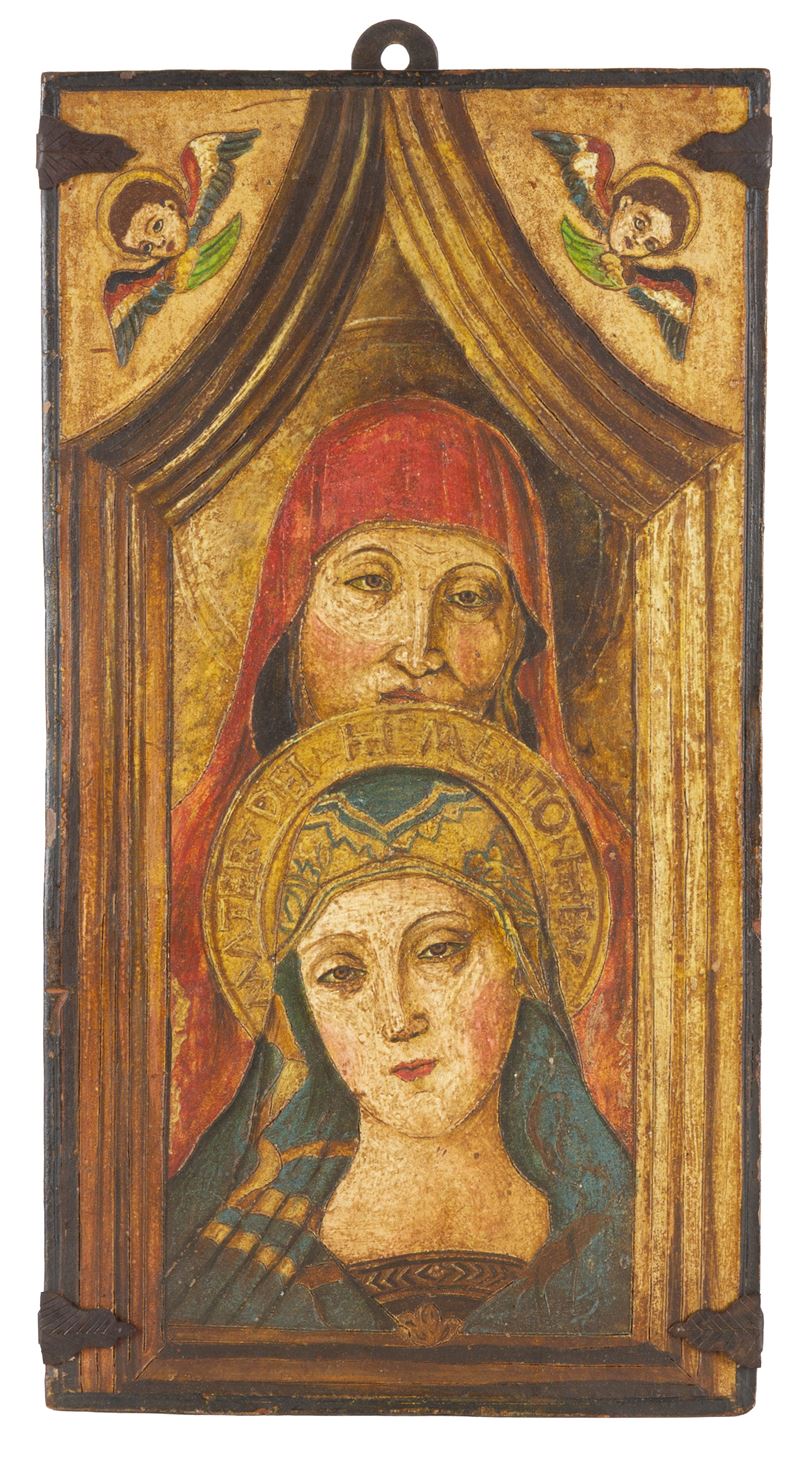 Dipinto in terracotta del XX secolo, 'Maria e Santa Anna'